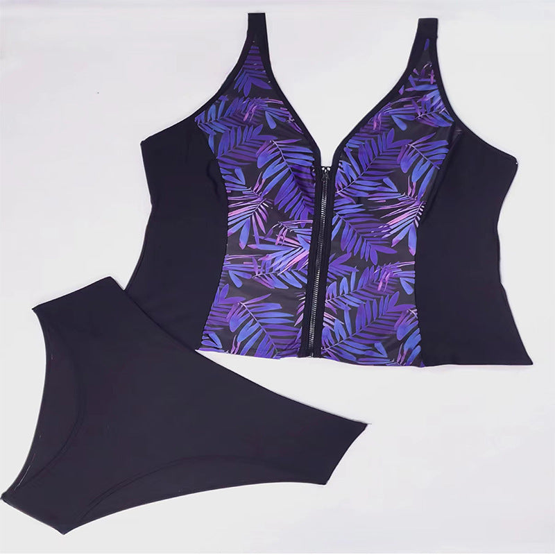 Damen Bikini-Set mit modischem Zip-Oberteil und bequemen High-Waist-Slip Drune