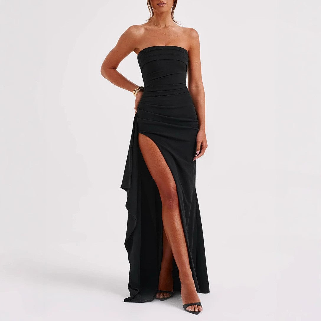 Damen Elegantes trägerloses Abendkleid mit asymmetrischem Schlitz Drune