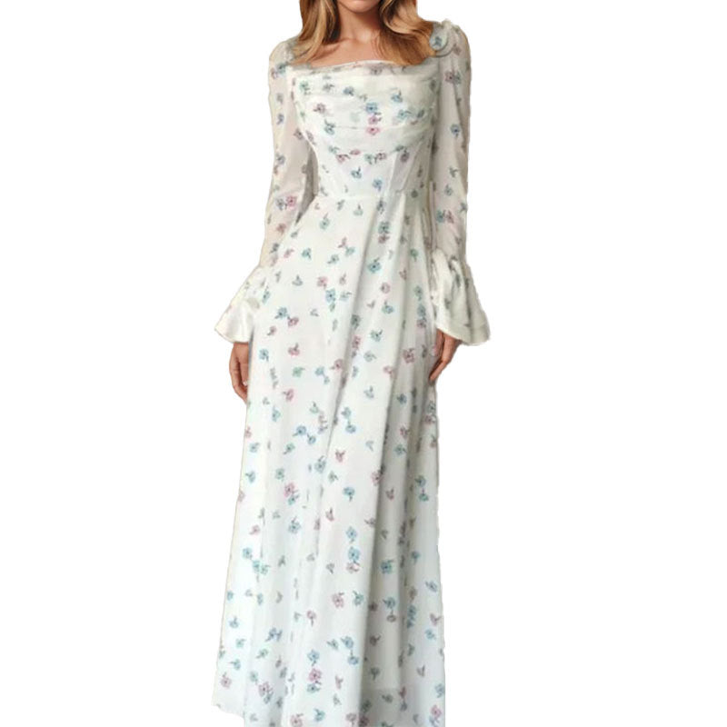 Damen Langärmliges Blumenmaxikleid Drune