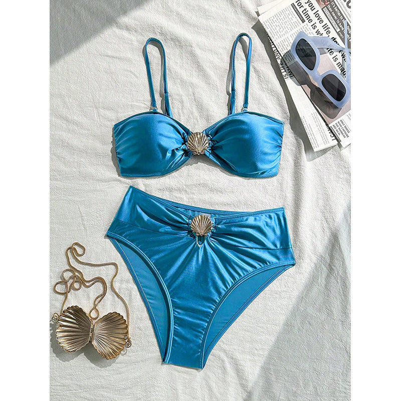 Damen Bandeau-Bikini mit elegantem Muschel-Detail und hohem Beinausschnitt Drune
