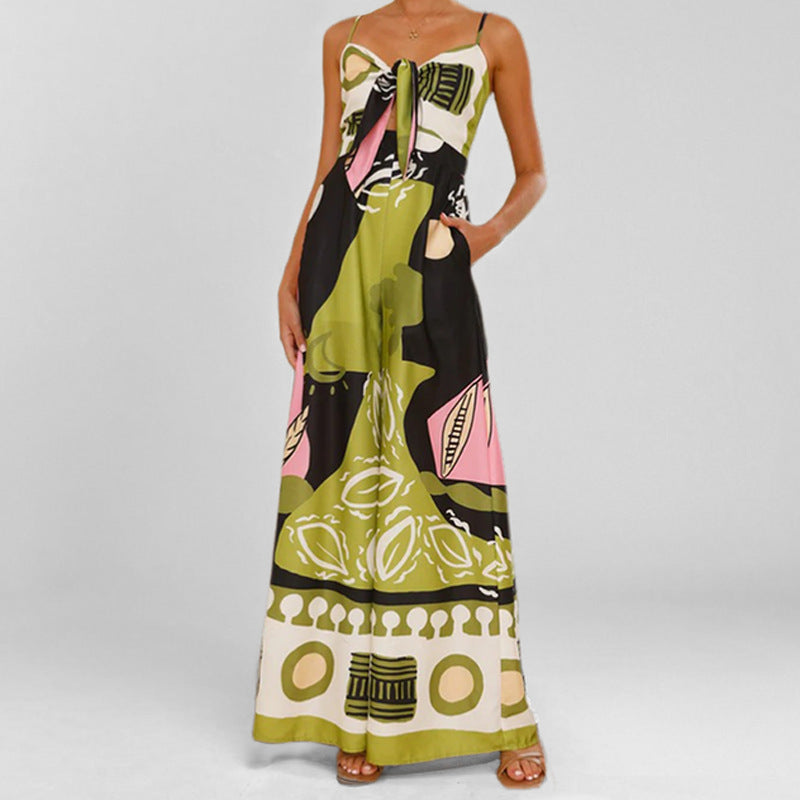 Damen Sommer-Jumpsuit mit trendigem Boho-Print und raffiniertem Knoten-Detail Drune