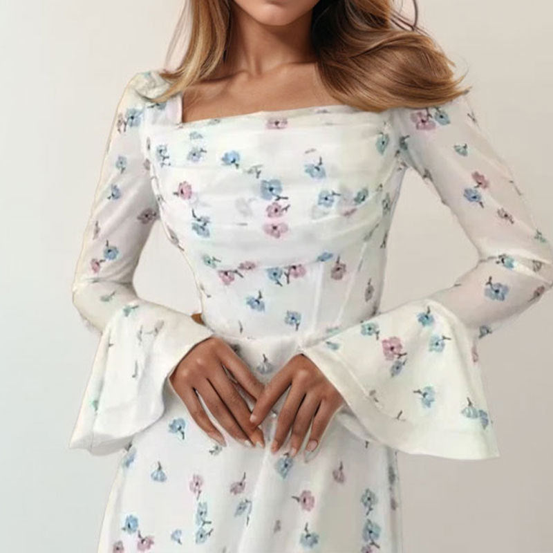 Damen Langärmliges Blumenmaxikleid Drune