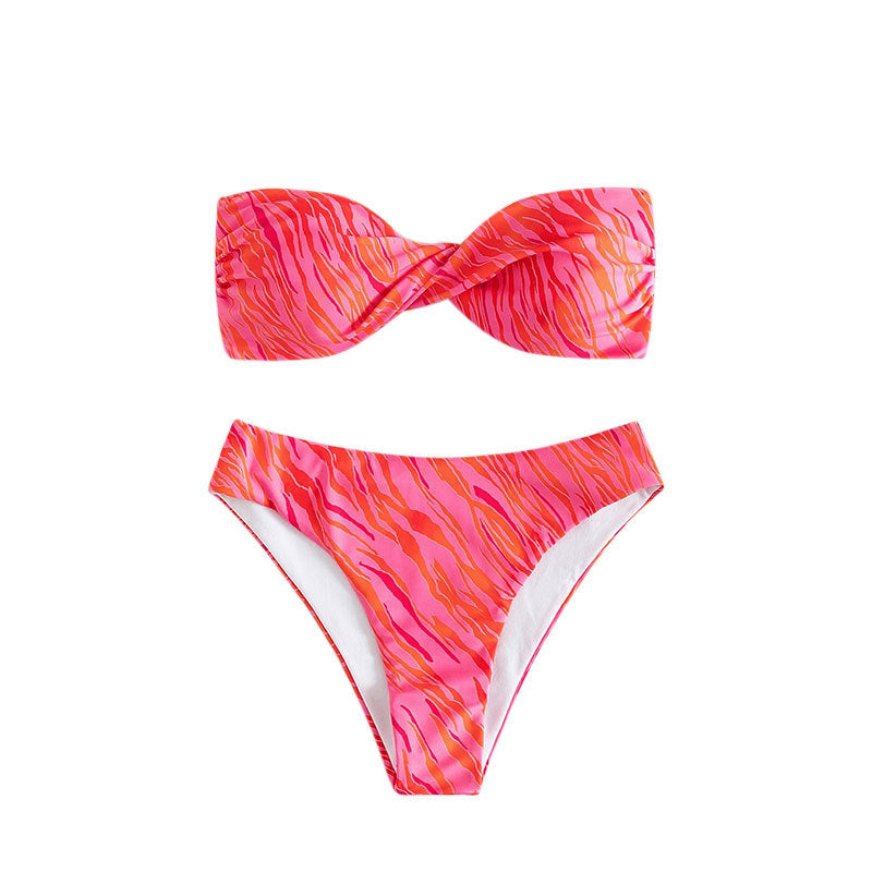 Damen Bandeau-Bikini mit elegantem Knotted-Detail und hochgeschnittenem Unterteil Drune