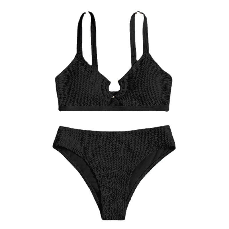 Damen Bikini-Set mit hohem Taillenschnitt und verzierten Trägern Drune