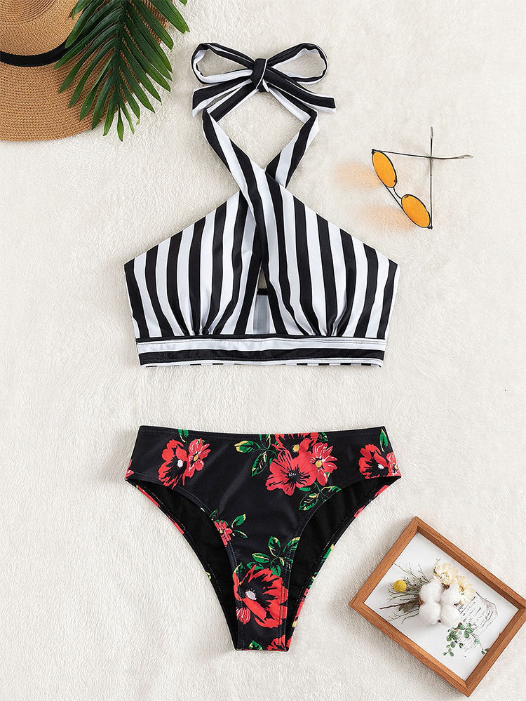 Damen Bikini mit hoch geschnittenem Slip und modischem Wickeloberteil Drune