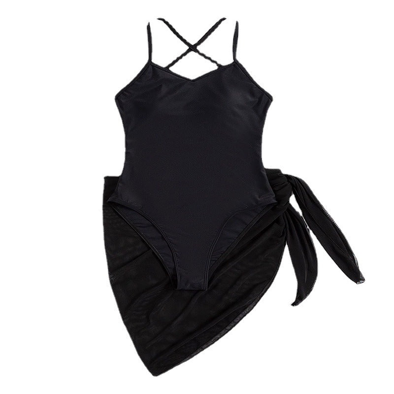 Damen Einteiler Badeanzug mit transparentem Wickelrock Drune