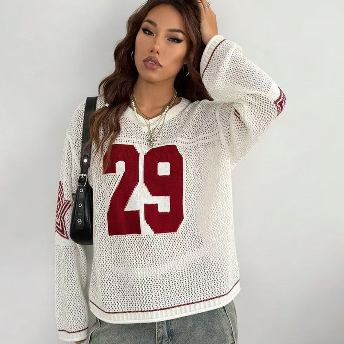 Damen Sportlicher Oversized Pullover mit Motivstickerei Drune
