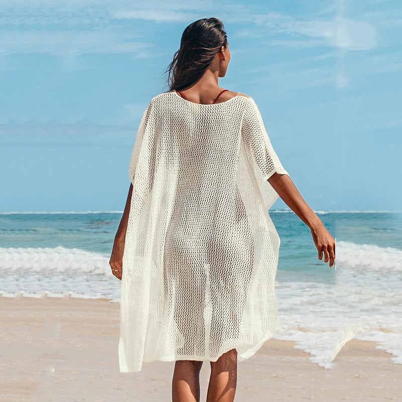Damen Strandkleid mit romantischem Häkelmuster und voluminösen Ärmeln Drune