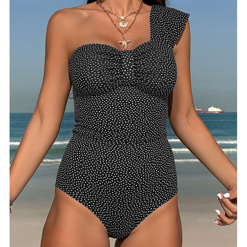 Damen Einteiler Badeanzug mit asymmetrischem Design und modischer Raffung Drune