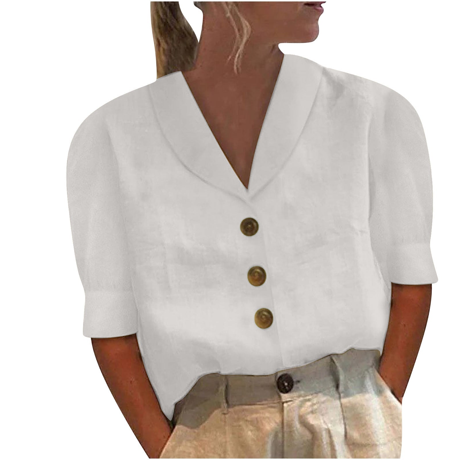Yvonne | Retro-Chic – Bluse mit Knopfleiste und geknotetem Vorderteil
