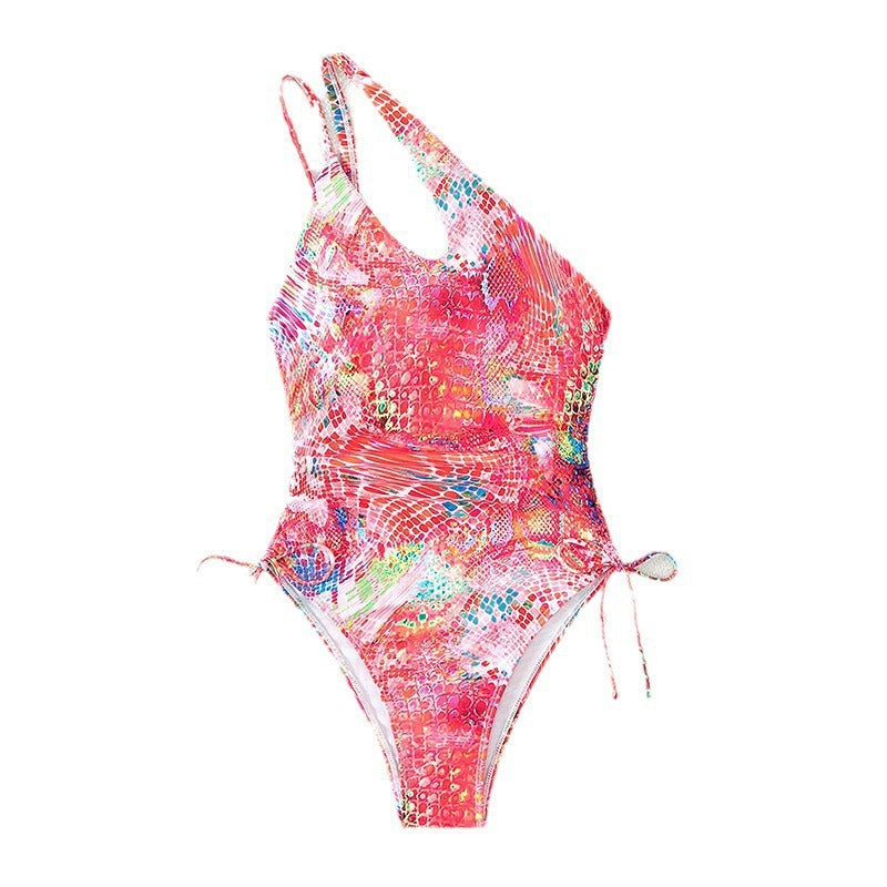 Damen Einseitiger Cut-Out Badeanzug mit verstellbaren Schnürdetails Drune
