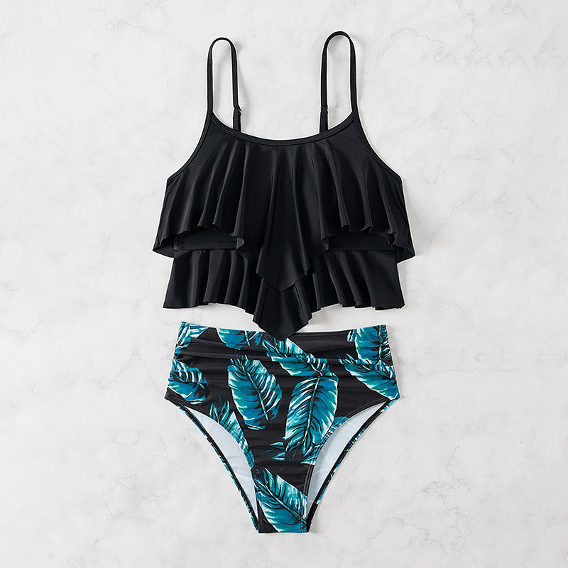 Damen Bikini-Set mit elegantem Volant-Oberteil und hochgeschnittenem Unterteil Drune