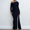 Damen Elegantes One-Shoulder Abendkleid mit figurformendem Schnitt und langen Ärmeln Drune