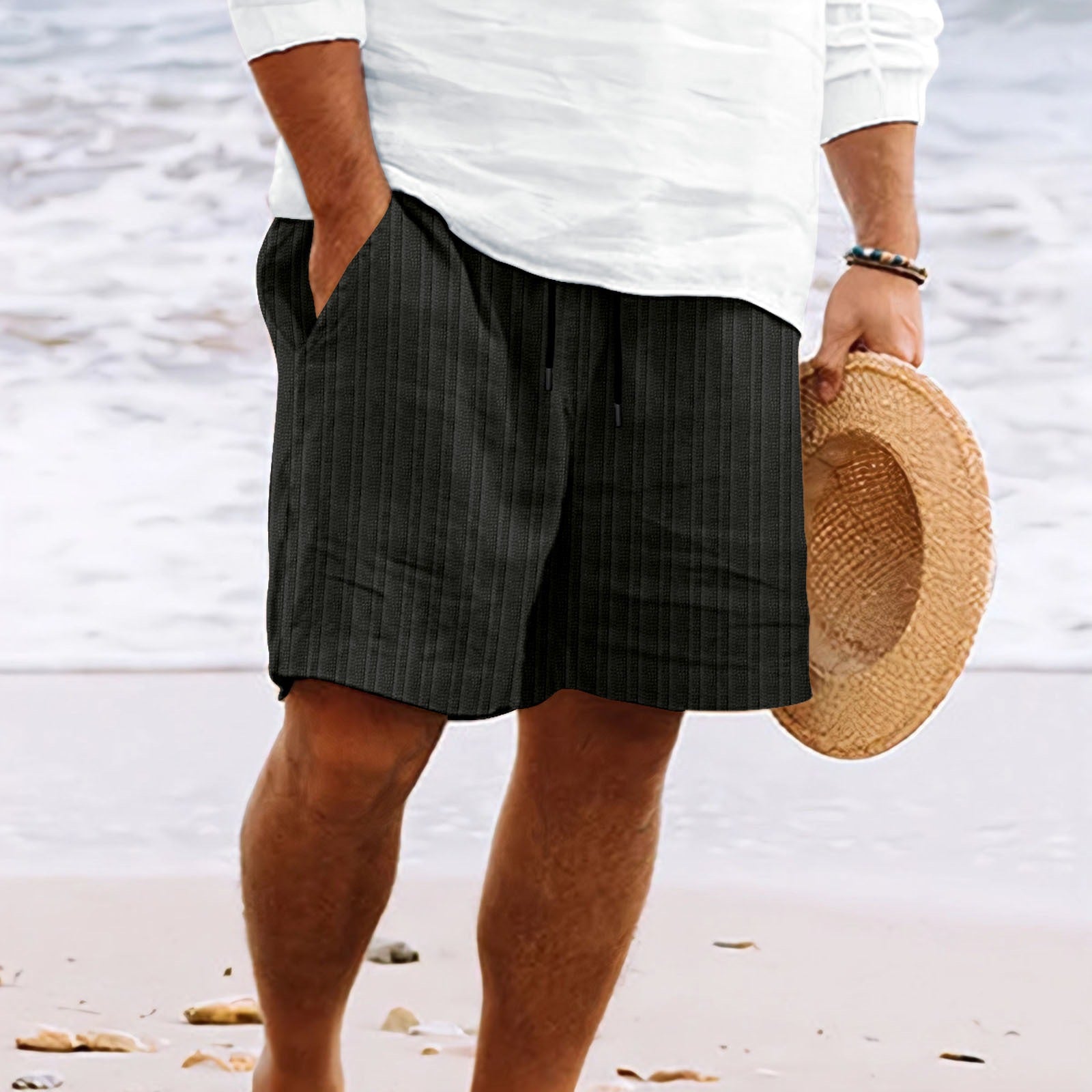 Herren Kordelzug Seitentaschen Sommer Kurze Hose