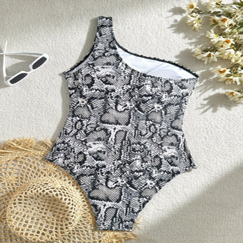 Damen Einteiliger Badeanzug mit asymmetrischem Design und schickem Schlangenmotiv Drune