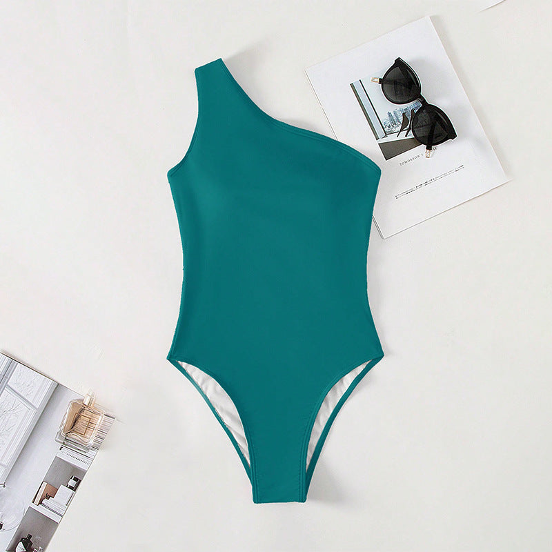 Damen Einteiler Badeanzug mit asymmetrischem Schnitt und hohem Beinausschnitt Drune