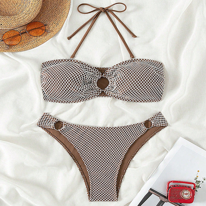 Damen Bikini-Set mit dekorativen Ringdetails und Netzstruktur Drune