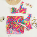 Damen Bunt bedrucktes Bikini-Set mit elegantem Wickelrock und verstellbaren Trägern Drune