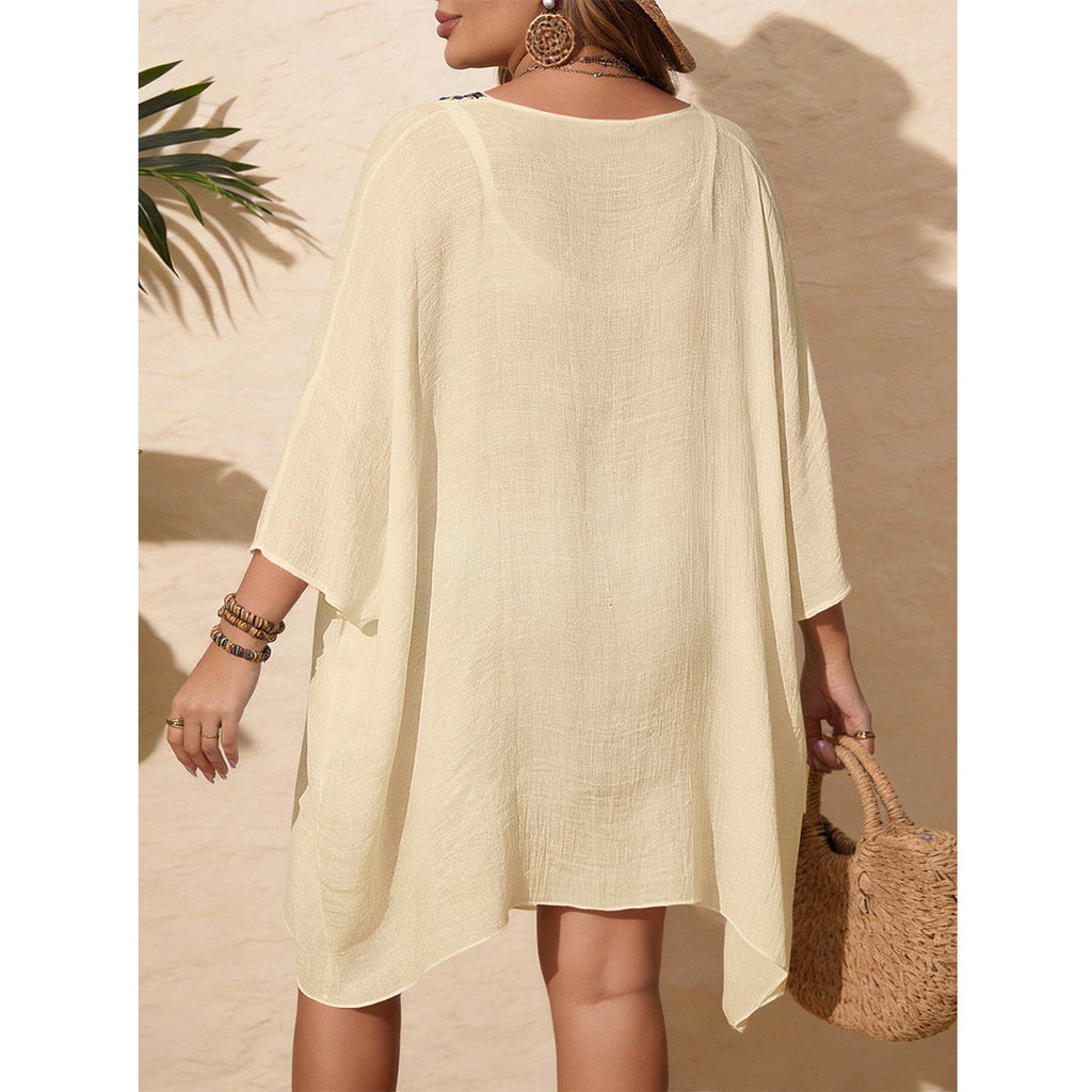 Damen Strandkaftan mit bunten Häkelelementen und V-Ausschnitt Drune