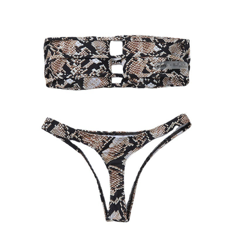 Damen Bikiniset mit raffiniertem Schlüsselelement und Snake-Print Drune