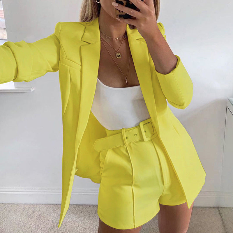 Damen Modisches Blazer-Set mit figurbetontem Schnitt und hoch taillierten Shorts Drune