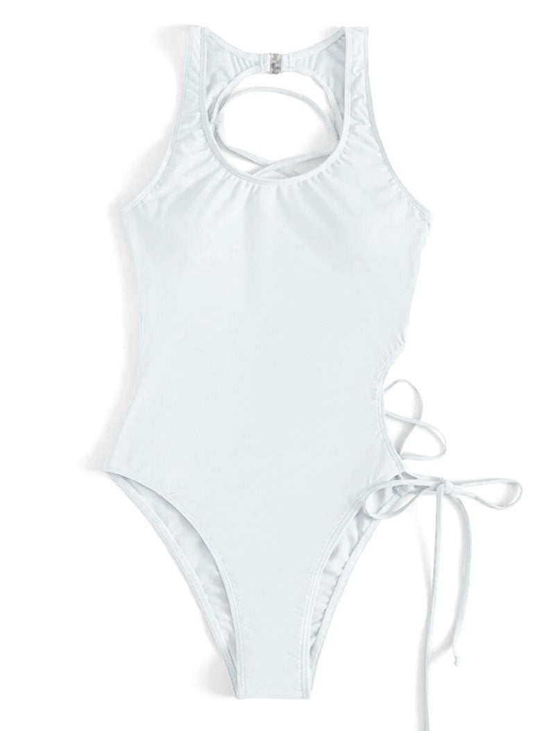 Damen Einteiler Badeanzug mit Rücken-Cut-Out und regulierbaren Seitenbändern Drune