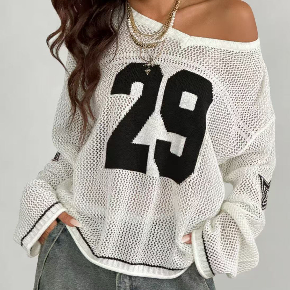 Damen Sportlicher Oversized Pullover mit Motivstickerei Drune