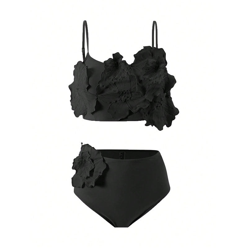 Damen Bikini-Set mit floralem Oberteil und hoch geschnittenem Höschen Drune
