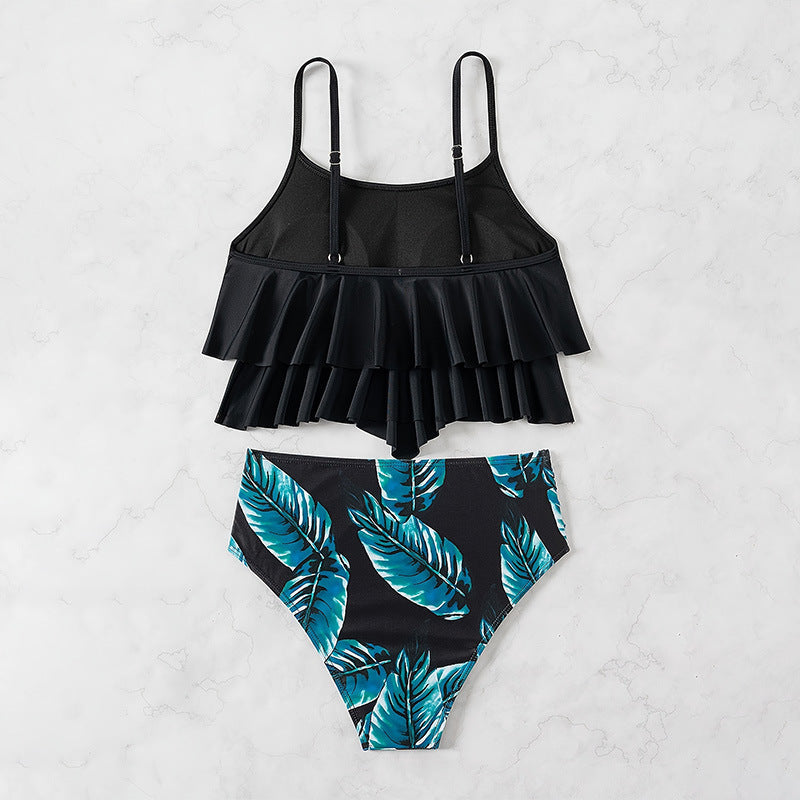 Damen Bikini-Set mit elegantem Volant-Oberteil und hochgeschnittenem Unterteil Drune