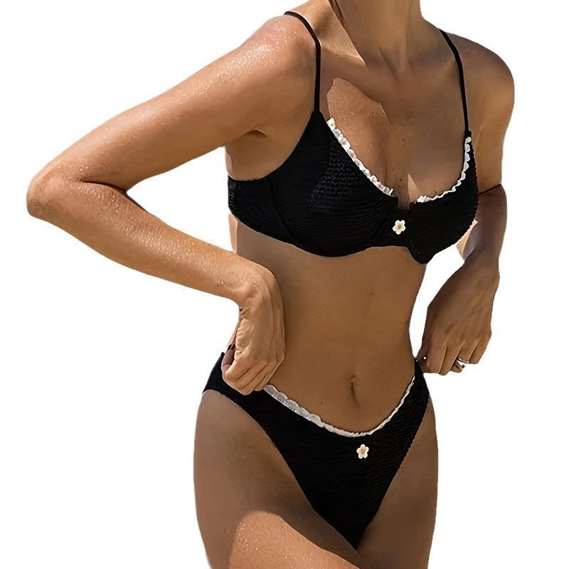 Damen Bikini-Set mit dekorativen Rüschendetails und hohem Bund Drune