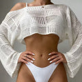 Damen lässige Häkelbluse im Crop-Design mit weitem Arm Drune