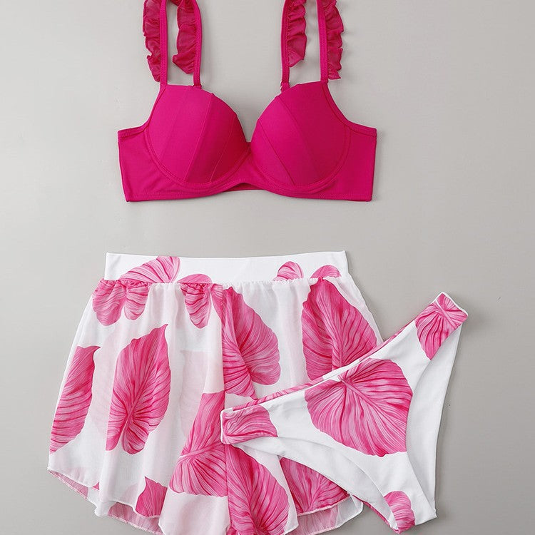 Damen Bikini-Set mit Rüschendetails und fließendem Rock Drune