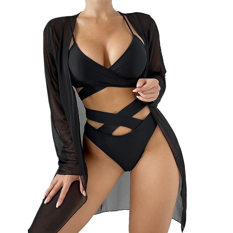 Damen Einteiler Badeanzug mit transparentem Cover-Up und modernem Schnitt Drune