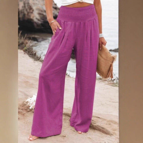 Damen lässige Palazzo-Hose mit elastischem Taillenbund und Seitentaschen Drune