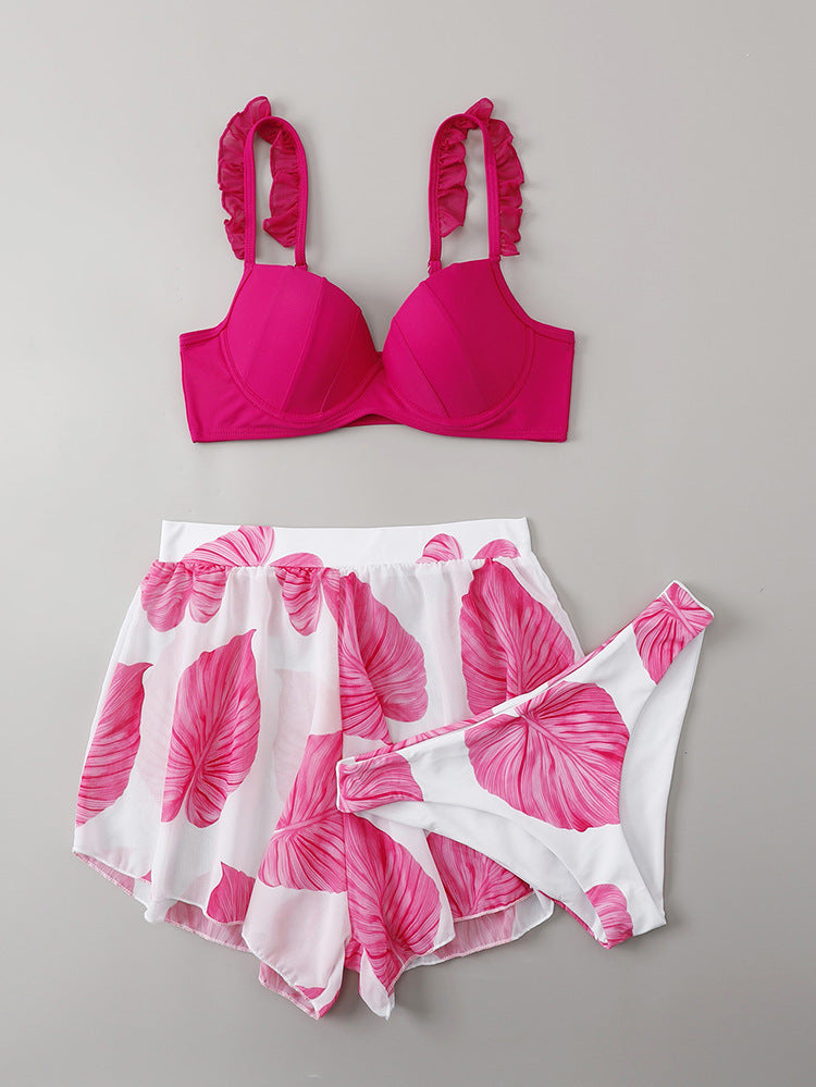 Damen Bikini-Set mit Rüschendetails und fließendem Rock Drune