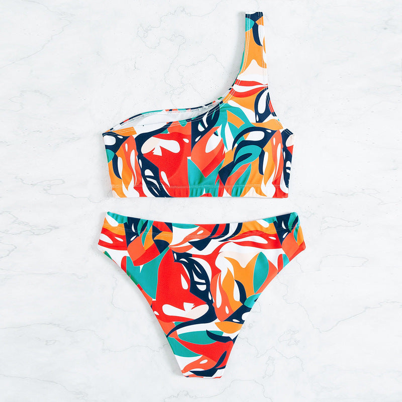 Damen Einseitiger Bikini mit geometrischem Muster und hoch geschnittenem Slip Drune
