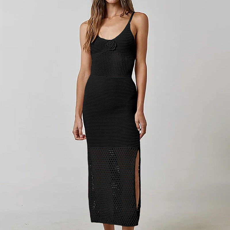 Damen luftiges Netzkleid mit seitlichen Schlitzen und raffinierter Struktur Drune