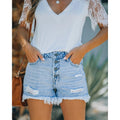 Damen Sommer Hohe Taille Knopfleiste Jeans Shorts