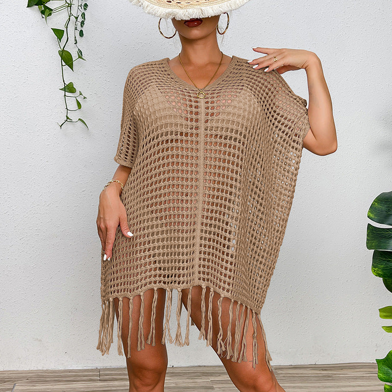 Damen Häkel-Strandtunika mit Fransen und transparentem Design Drune
