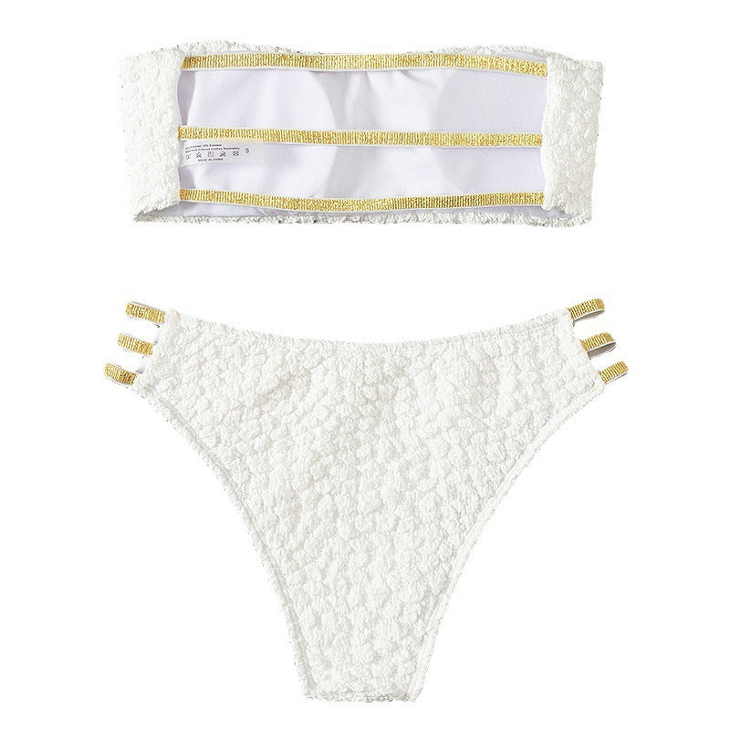 Damen Bandeau-Bikini mit dekorativen Riemen und strukturiertem Oberteil Drune