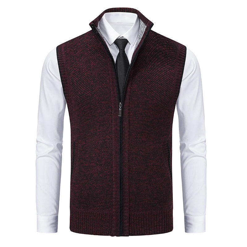 Herren elegante Strickweste mit hohem Kragen und praktischen Reißverschlusstaschen Drune