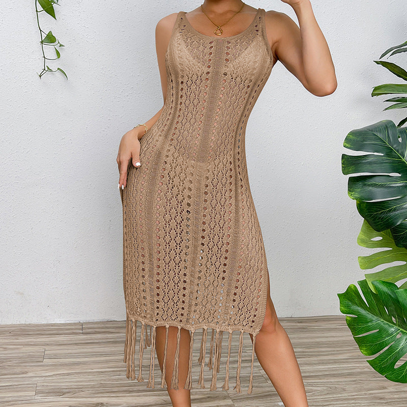 Damen Sommerliches Häkelkleid mit Fransen und seitlichem Schlitz Drune