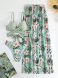 Damen Bikini-Set mit floralem Wickelrock und modischem Oberteil Drune