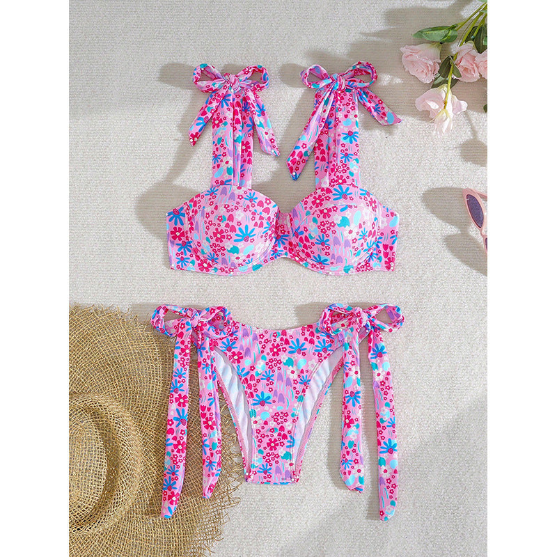 Damen Bandeau-Bikini mit floralen Schleifen-Details Drune