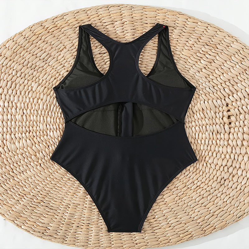 Damen Einteiler Badeanzug mit durchgehendem Reißverschluss und Racerback-Design Drune