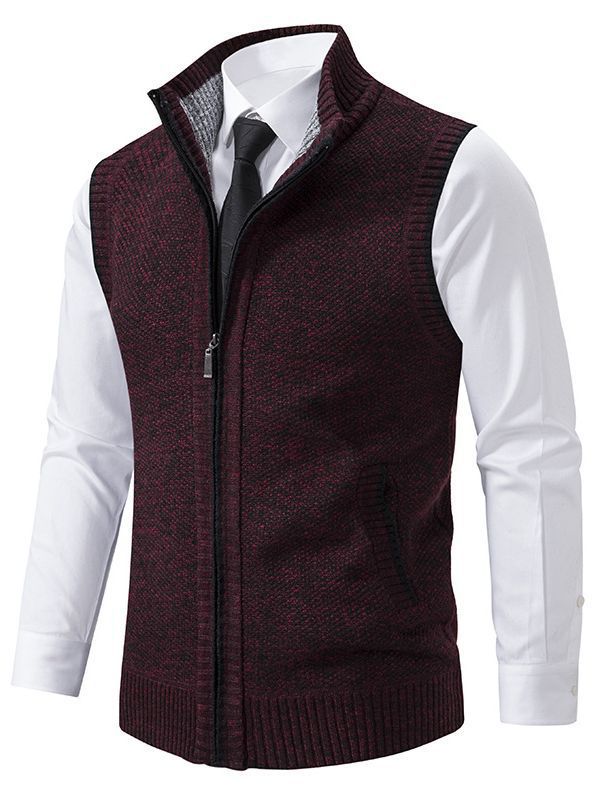 Herren elegante Strickweste mit hohem Kragen und praktischen Reißverschlusstaschen Drune
