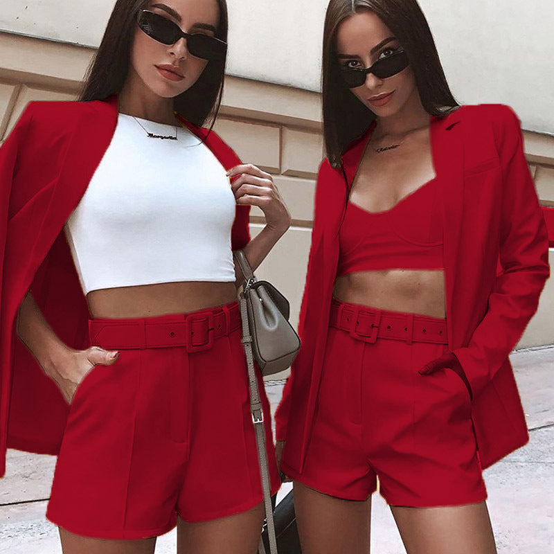 Damen Modisches Blazer-Set mit figurbetontem Schnitt und hoch taillierten Shorts Drune