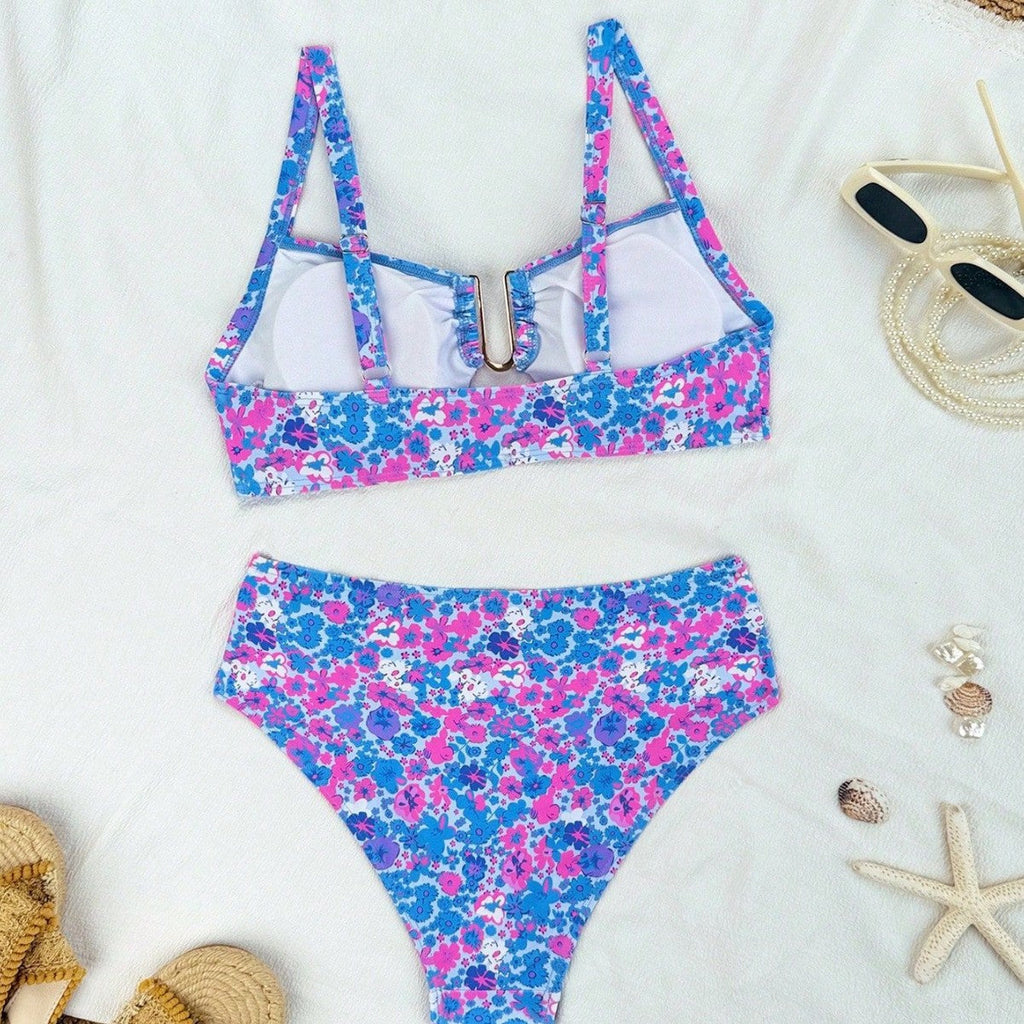 Damen Bikiniset mit modischem Verschluss und floralem Design Drune