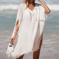 Damen luftiger Kaftan mit fransigen Akzenten und durchbrochenem Design Drune