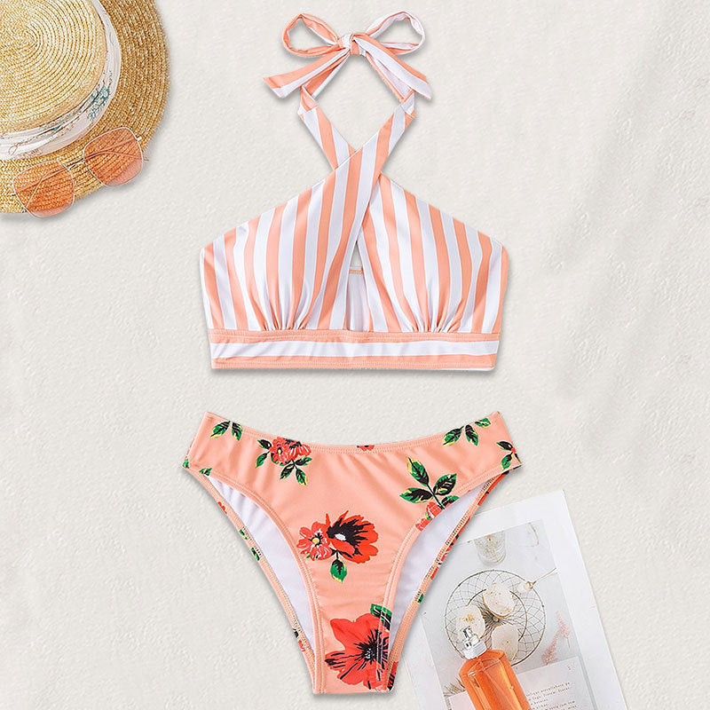 Damen Bikini mit hoch geschnittenem Slip und modischem Wickeloberteil Drune